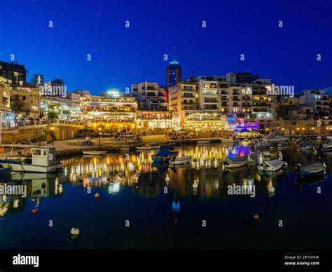 St Julian Malta May 2021 Spinola Bay With Plenty Of Colorful Boats