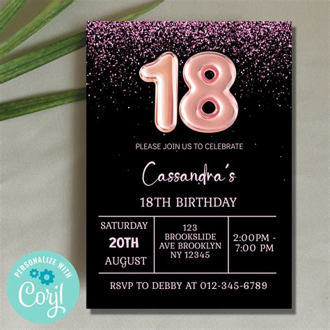 18th Birthday Party Digital Invitation, Personalized 18th Birthday ...