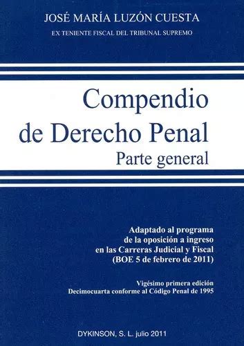 Compendio De Derecho Penal General 21aed De Luzón Cuesta José María Editorial Dykinson