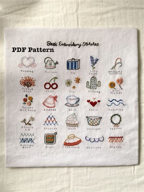 Basic Embroidery Stitch Sampler Pdf Pattern For Beginners Etsy