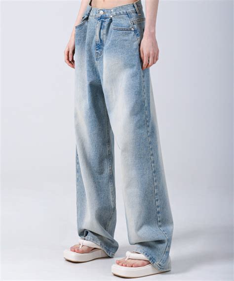 Musinsa Avandress Buckle Wide Denim Pants Washing Light Blue