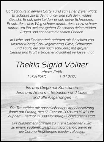 Traueranzeigen Von Thekla Sigrid V Lker Trauer Rheinmain De