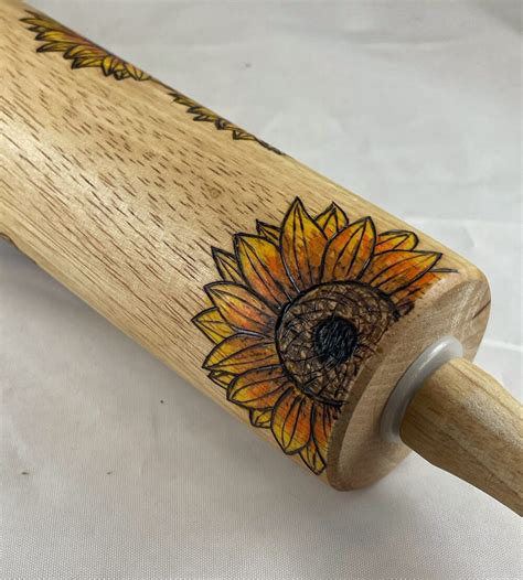 Sunflowers Wood Burned Rolling Pin Shop Iowa