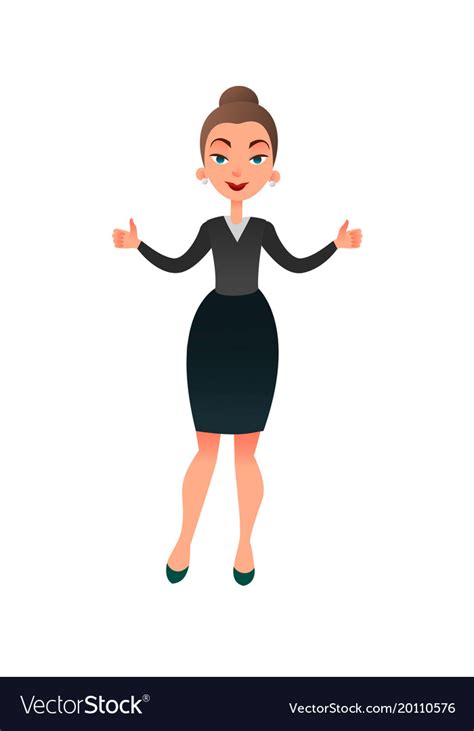 Cartoon flat business lady makes her thumbs up Vector Image