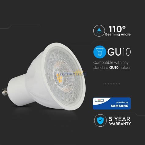 Led Крушка Gu10 6 5w 3000k 110° Samsung ЧИП Sku 192 V Tac Electroled Bg