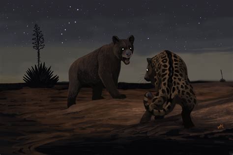 Arctotherium Wingei Confronting A Jaguar In The Yucatan Peninsula This