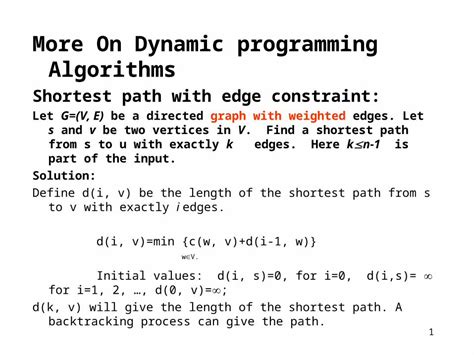 Ppt More On Dynamic Programming Algorithms Shortest Path With Edge