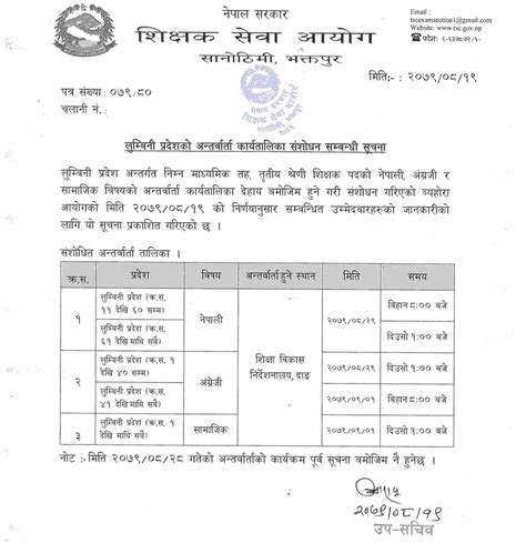 Tsc Lumbini Pradesh Revised Lower Secondary Level Interview Schedule