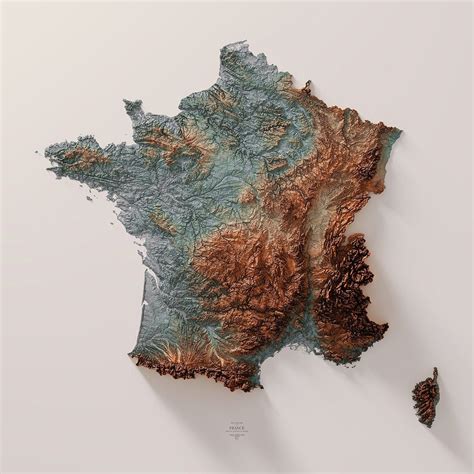 France Hypsometric Tint 9 Etsy Relief Map Unique Artwork Fantasy Map