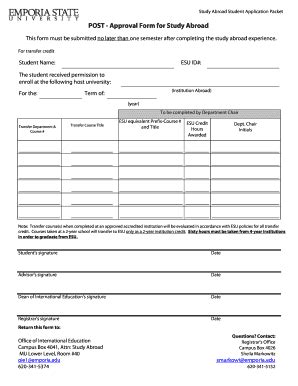 Fillable Online Emporia Post Approval Form For Study Abroad Fax Email