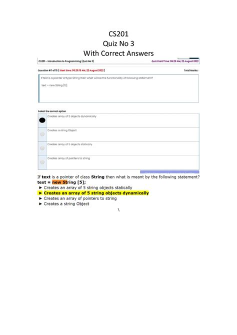 Cs201 Quiz 3 Answers Cs Quiz No 3 With Correct Answers Now When We