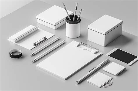 Premium Photo Minimalist Monochrome Stationery Set Mockup Created