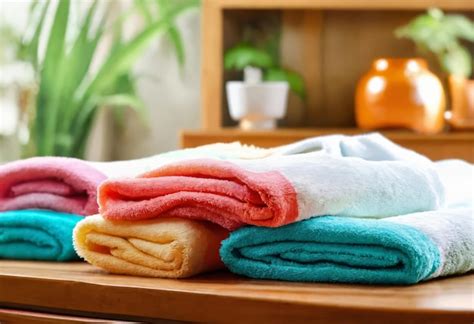 Premium Photo Stack Of Clean Towels On The Table In The Bathroom