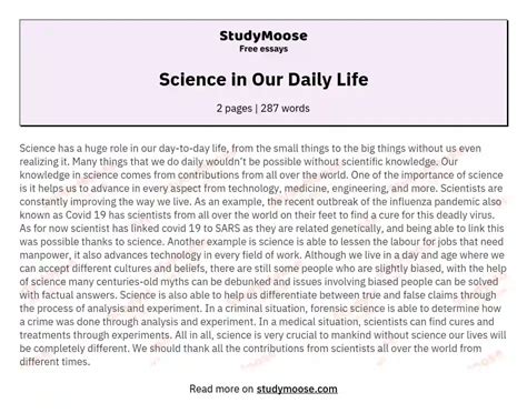 Science In Our Daily Life Free Essay Example