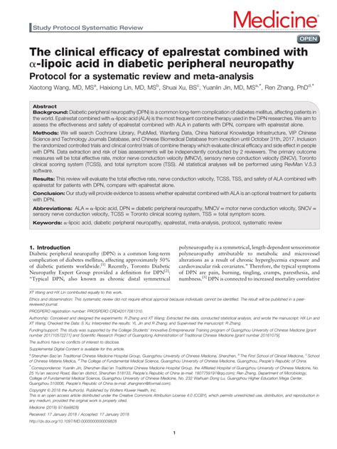 PDF The clinical efficacy of epalrestat combined with α lipoic acid