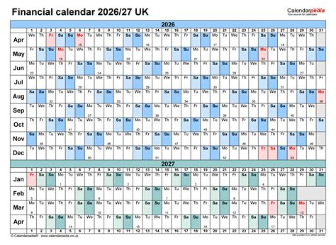 Financial calendars 2026/27 UK in PDF format