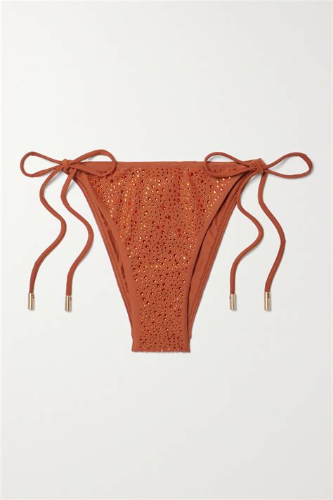 Cult Gaia Raven Recycled Crystal Embellished Bikini Briefs Brown