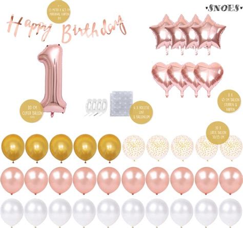 Snoes Ballonnen 1 Jaar Rose Gold White Dots Compleet Feestpakket Met