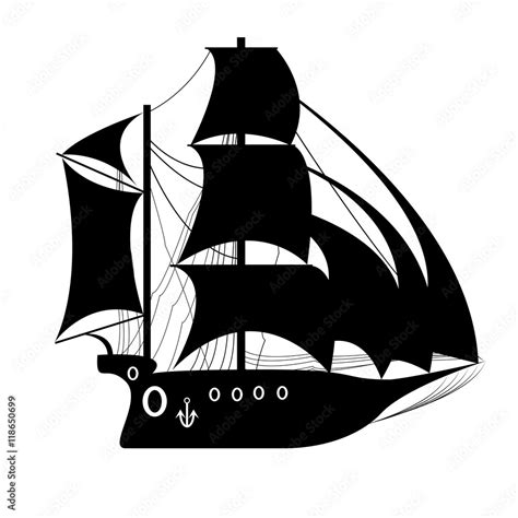 Pirate Ship, sailing ship under the black flag. Ship vector logo design ...