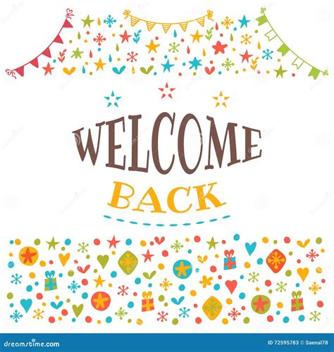 Welcome Back Text With Colorful Design Elements Postcard Stock Vector