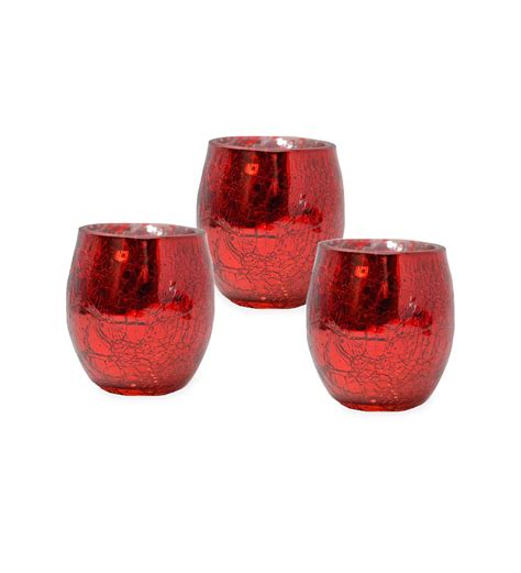 Mercury Glass Votive Holders With Led Tealights Set Of 3 Red Wind