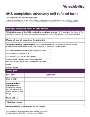 NHS Complaints Advocacy Self Referral Doc Template PdfFiller