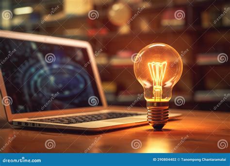 glowing light bulb  laptop computer working  creativity