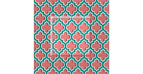 Light Coral Teal Moroccan Quatrefoil 5ds Fabric Zazzle