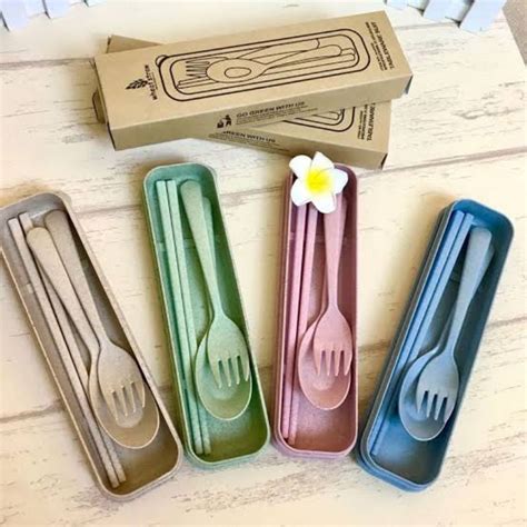 Jual Eco Wheat Straw Set Alat Makan Jerami Gandum Sendok Garpu