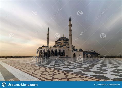 Sharjah Mosque During Sunset Amazing Architecture Royalty-Free Stock ...