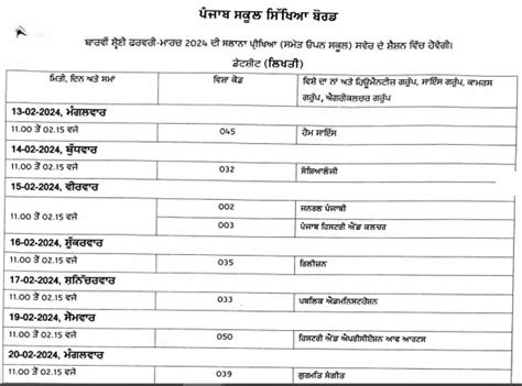 Exam Date Sheet