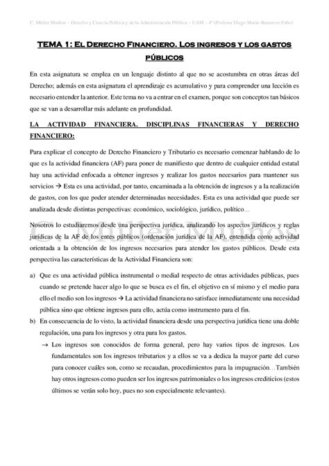 Tributario Apuntes Tema 1 El Derecho Financiero Los Ingresos Y Los