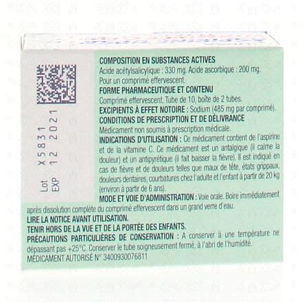 UPSA Aspirine vitaminée c tamponnée effervescente 2 tubes de 10