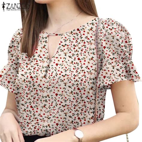 Zanzea Women Vintage Daily Printed Fashion Short Sleeved O Neck Blouses