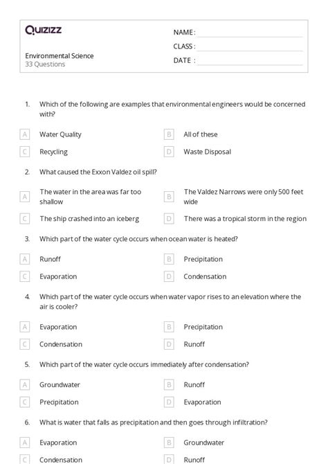 Environmental Science Worksheets For Th Class On Quizizz Free