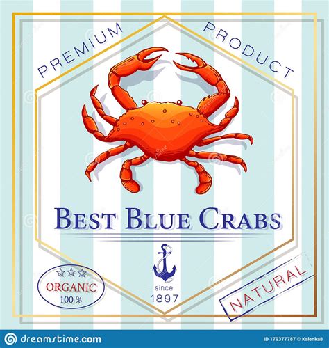 Seafood Label Or Blue Crab Banner Vintage Vector Sea Food Badge Or