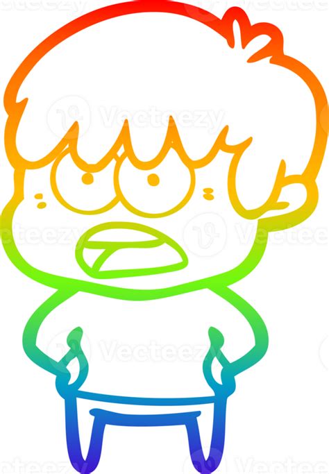 Rainbow Gradient Line Drawing Worried Cartoon Boy 44296625 Png