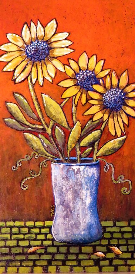 Folk Art Sunflowers Painting by Suzanne Theis