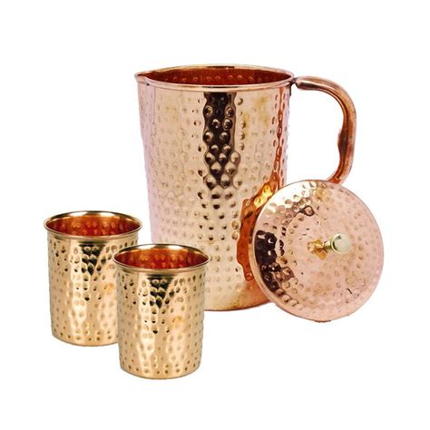 Pure Copper 99 74 Water Jug With 2 Copper Tumblers With Lid Etsy