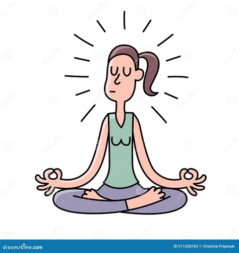 Caricatura Mujer Meditando Sobre Fondo Blanco Ilustración del Vector