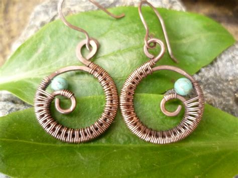 Copper And Turquoise Wire Wrapped Earrings Spiralcraft Flickr