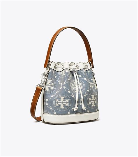 T Monogram Denim Bucket Bag Womens Designer Crossbody Bags Tory Burch