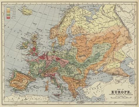 Map of Europe, showing density of population stock image | Look and Learn