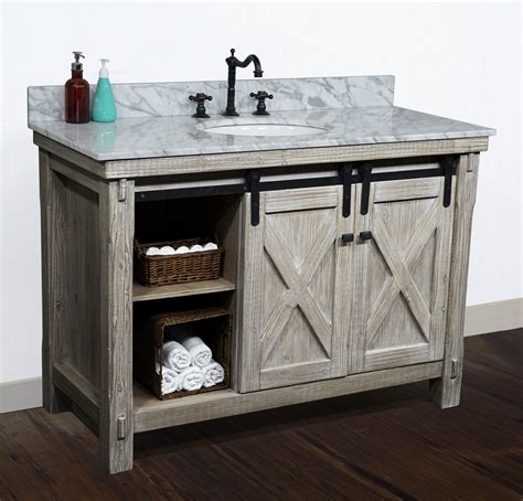 Rustic Solid Fir Barn Door Style Single Sink Vanity With Marble Or