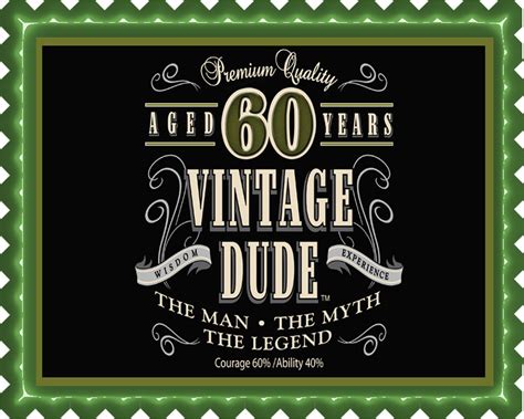 Vintage Dude 60th Green Edible Birthday Cake Topper