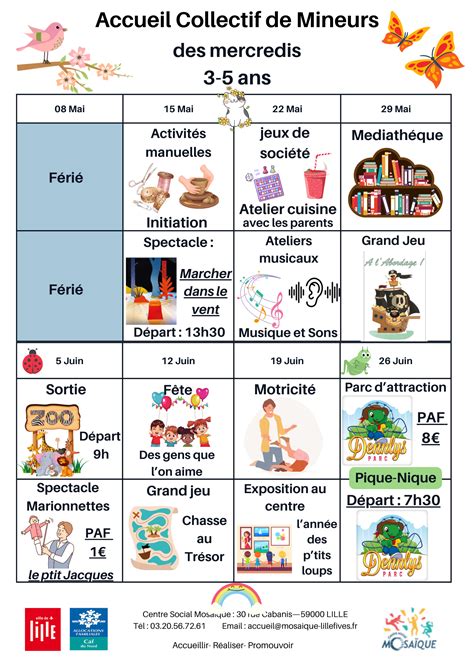 Programme Mercredis Mai Juin 2024 Centre Social Mosaique