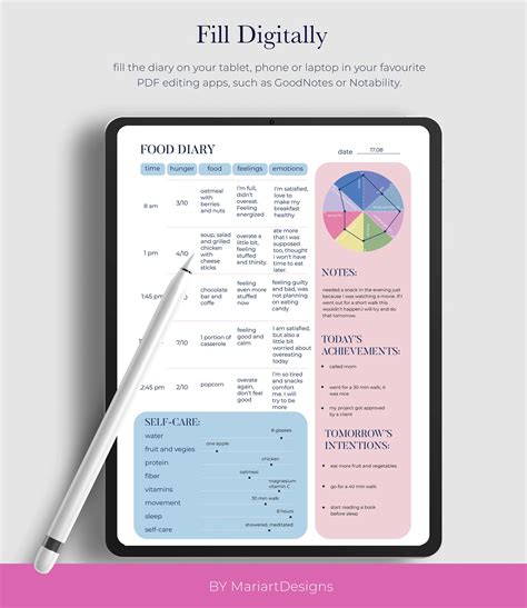 Printable Mindful Food Journal Printable Mindful Food Diary Mindfulness