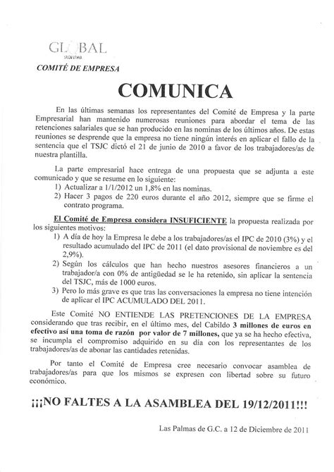 Comité de Empresa Global Salcai Utinsa Comunicado del Único Comité