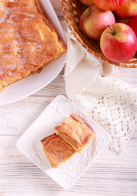 Glazed Apple Pie Squares Served Stock Image Image Of Apple Icing 140794441