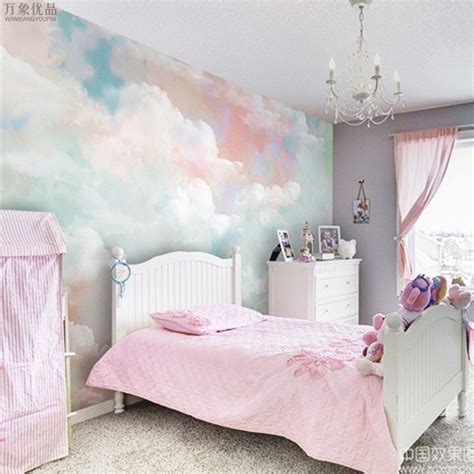 Hand Painted Colorful Clouds Nursery Garden Wallpaper Wall Mural ...